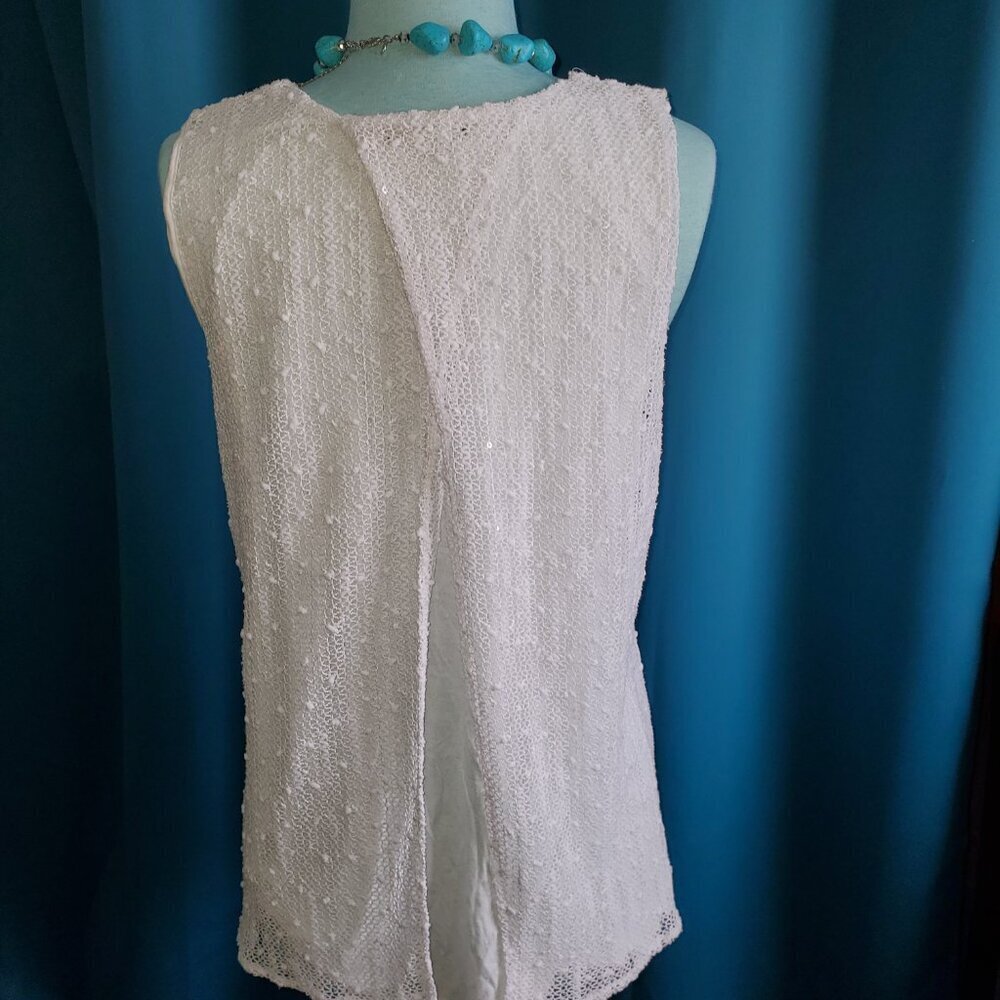 Alfani White Sleeveless Crochet Textured Knit Tank Top – Large - Picture 4 of 9